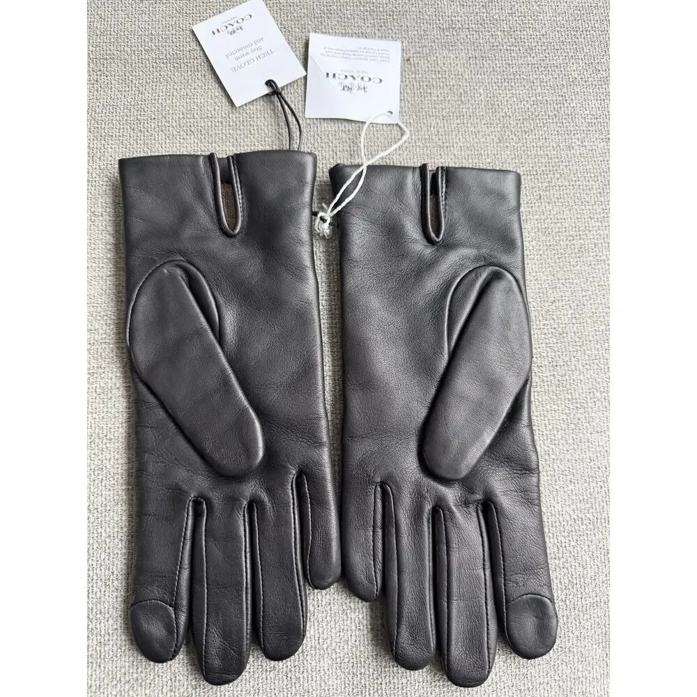 Coach Horse And Carriage Sheep Leather Tech Gloves Black Size 6.5 - F76310 New